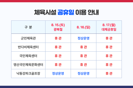 체육시설 휴관안내
